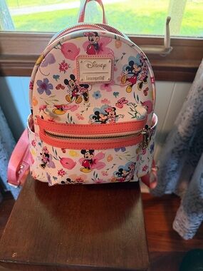 Loungefly Pink Floral Minnie & Mickey Kids Mini Backpack